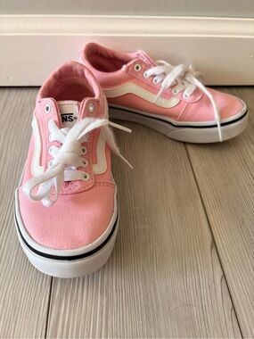 Vans Kids Pink Canvas Low-Top Sneakers with White Stripe